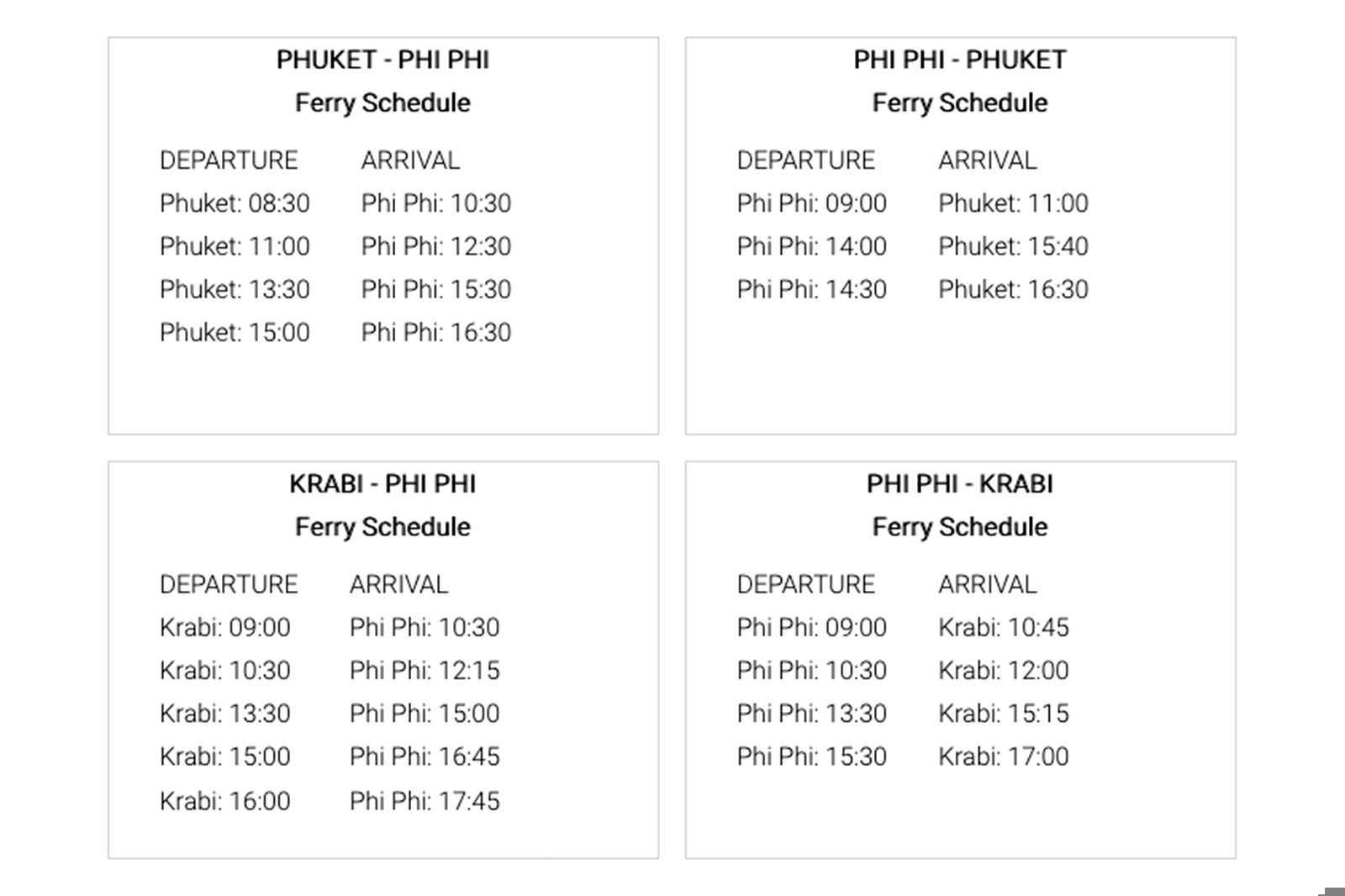 Phuket - Phi Phi ferry schedule
